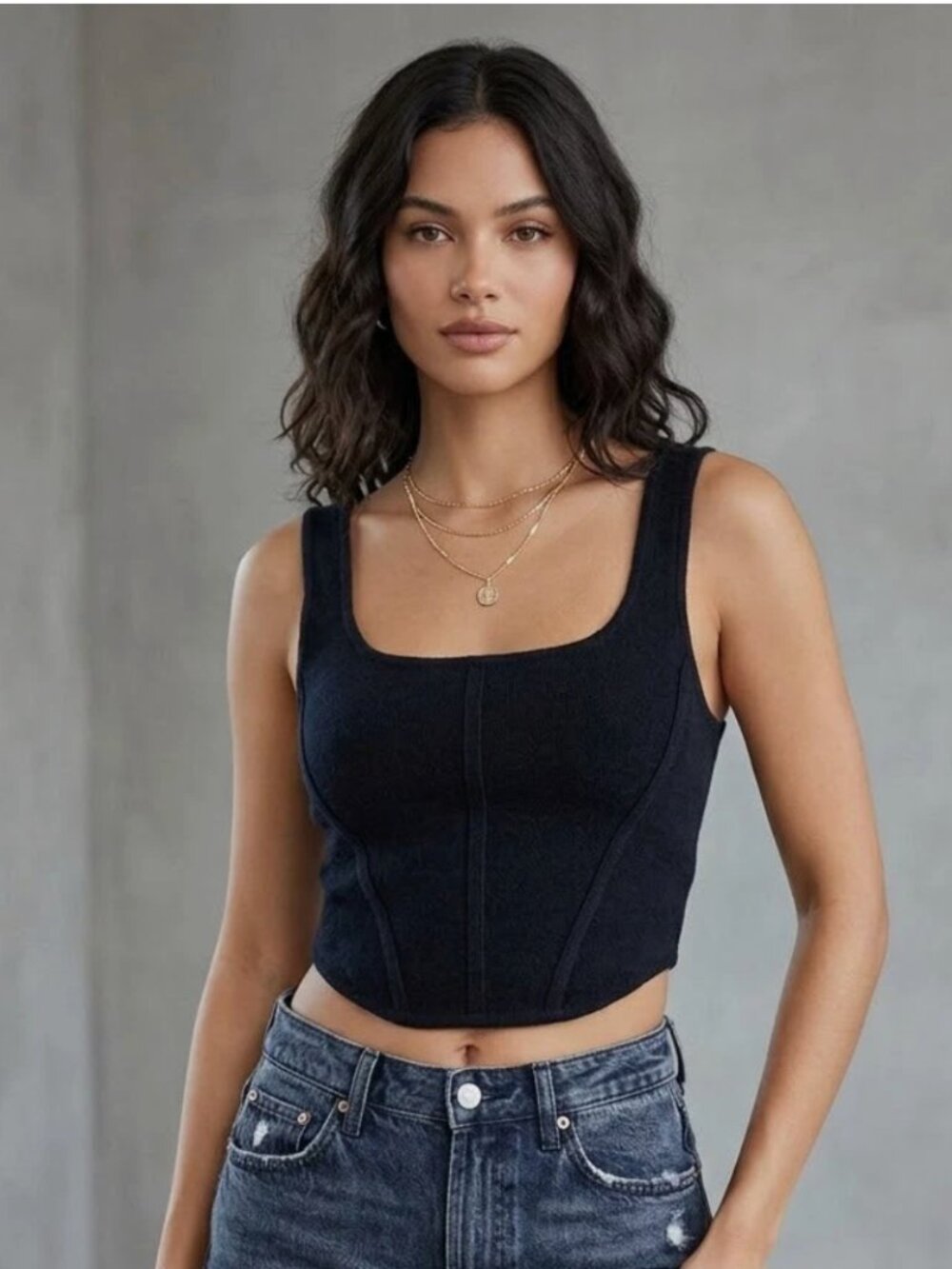 House of Harlow Black Square Neck Corset Crop Top Size M NWOT
